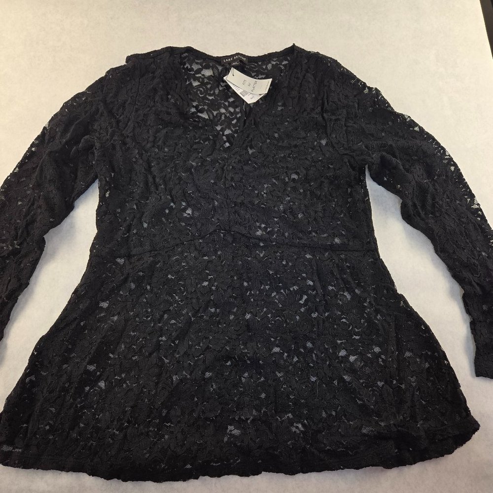 NWT Lane Bryant Black Long Sleeve Lace Swing Top XL 10 12